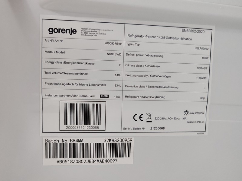 Frizider Gorenje NS9FBWD, 180cm , Side by Side