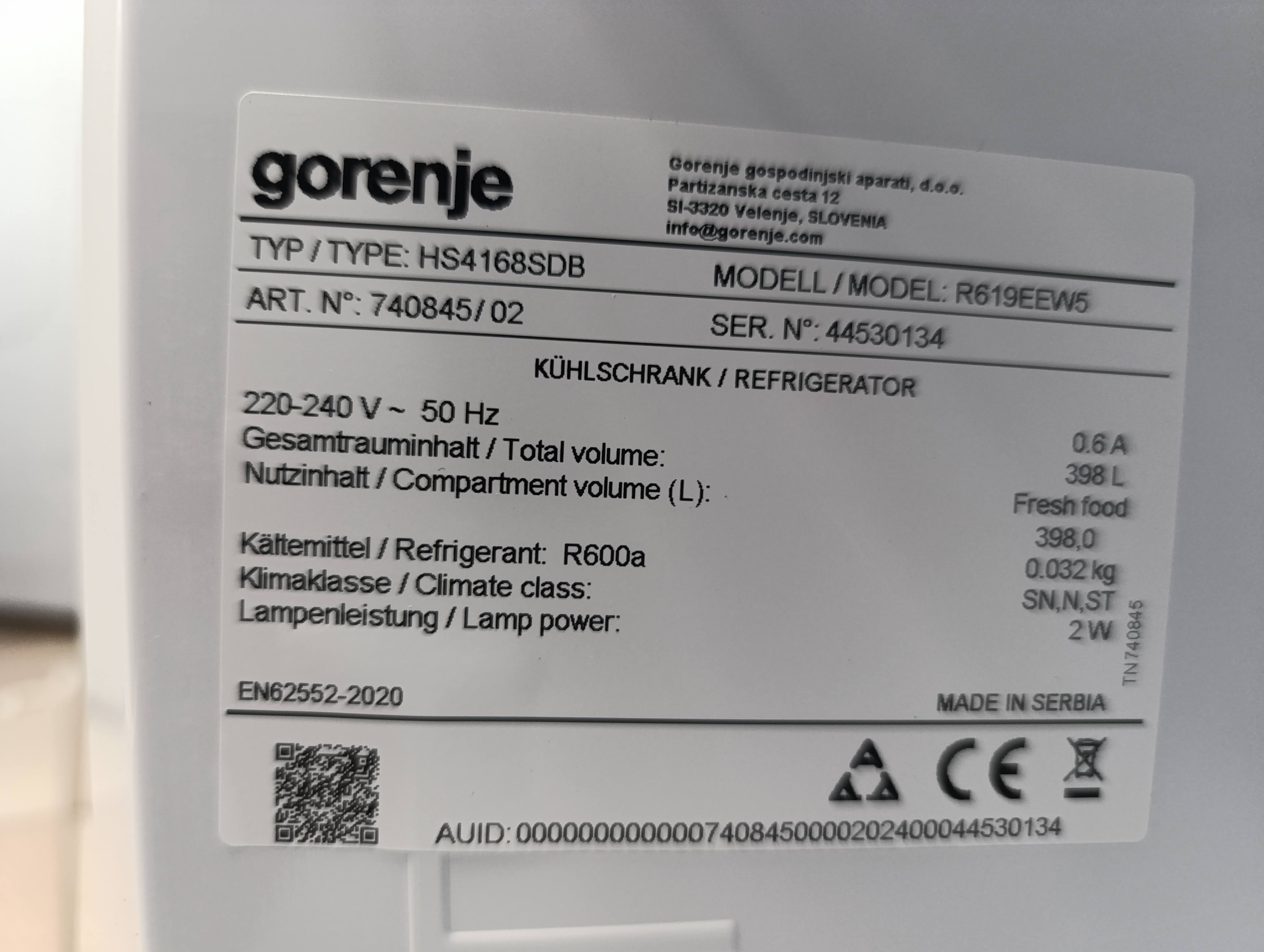 Frižider Gorenje R619EEW5, 185 cm.