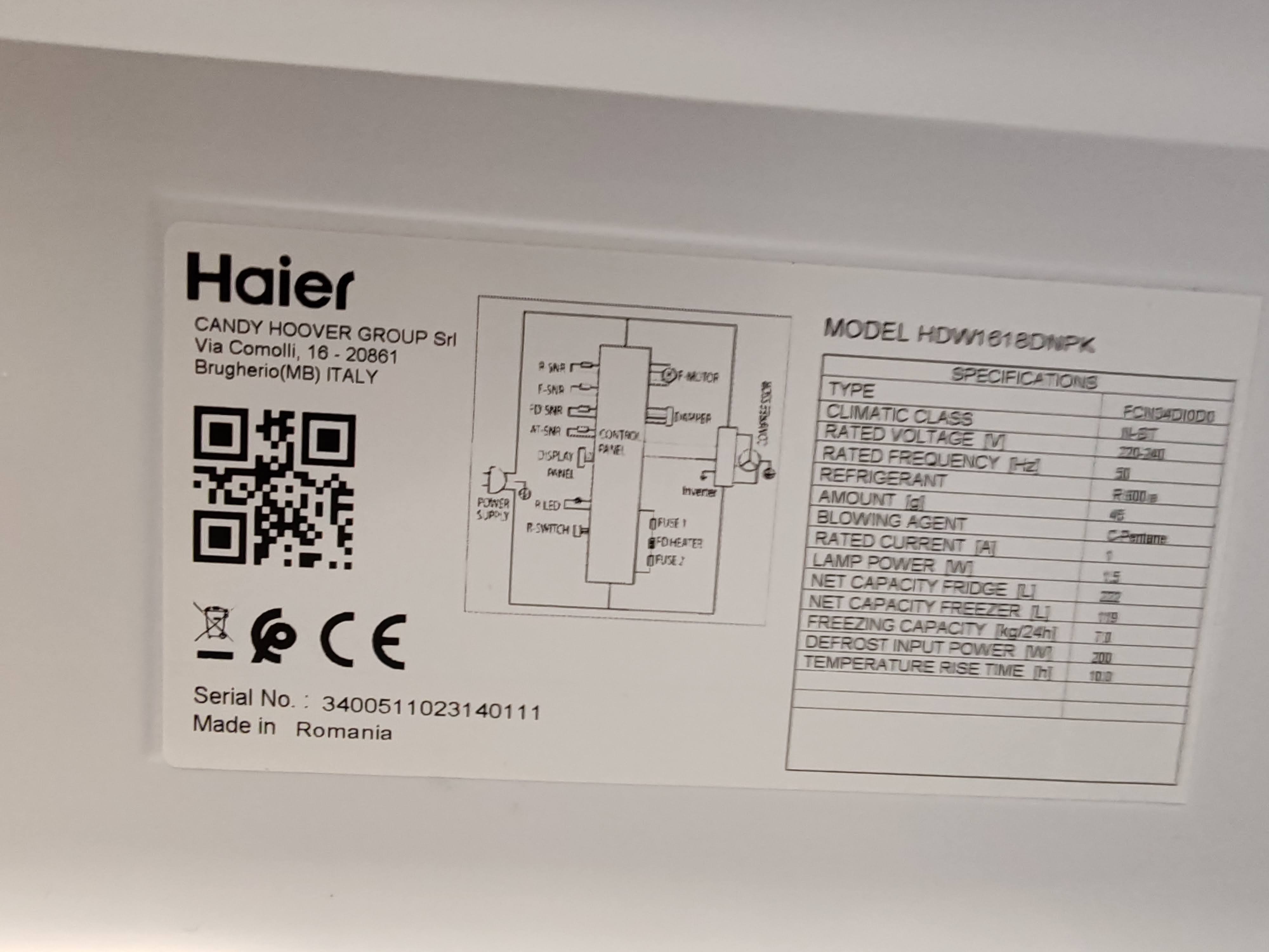 Frižider Haier HDW1618DNPK, 185 cm, No Frost