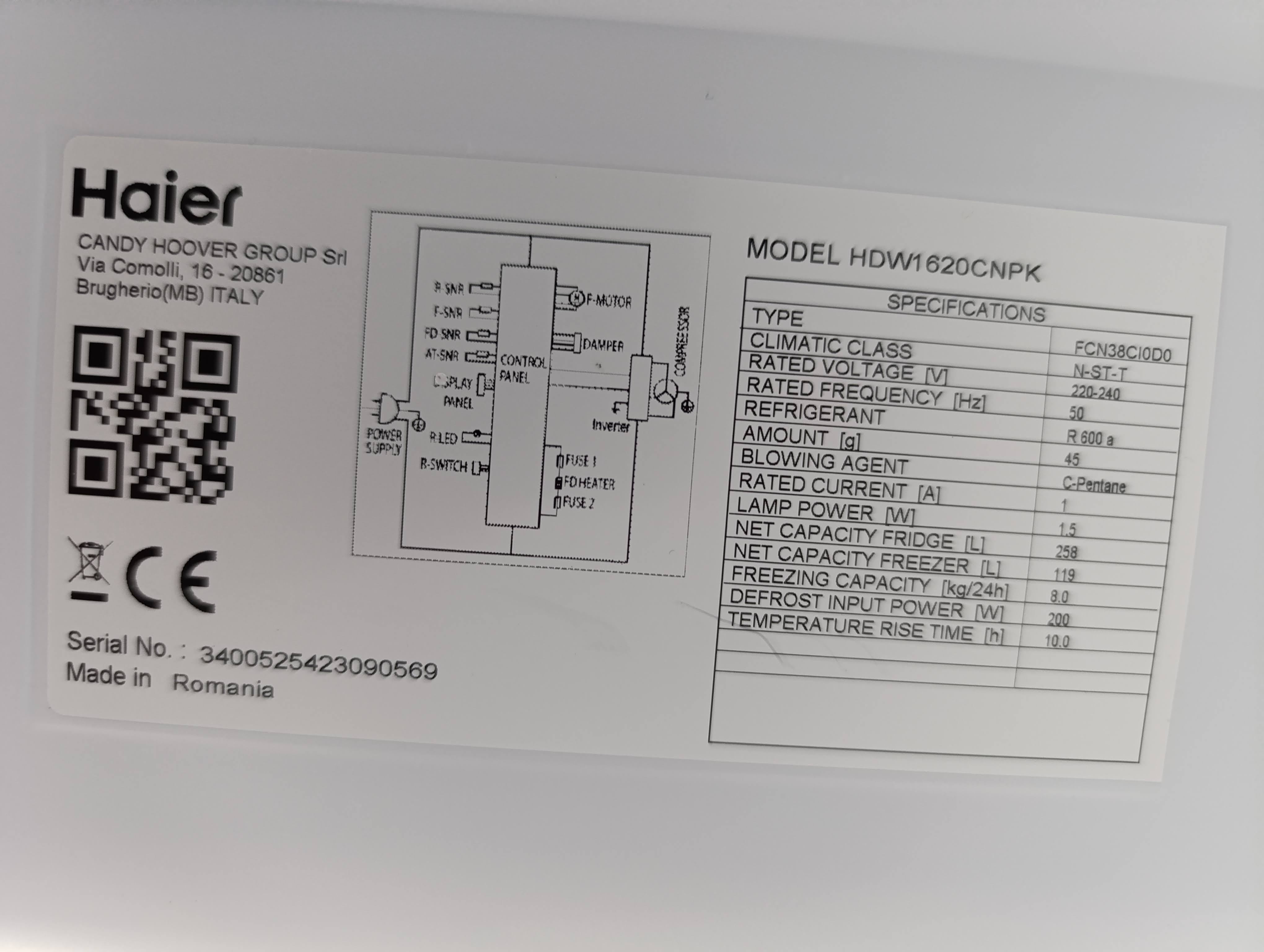 Frižider Haier HDW1620CNPK , 200 cm, No Frost