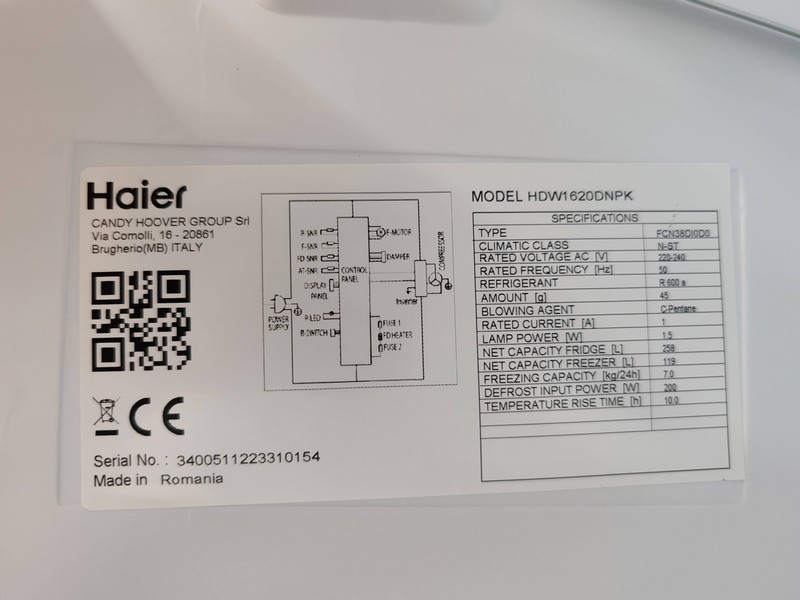 Frižider Haier HDW1620DNPK , 200 cm, No Frost