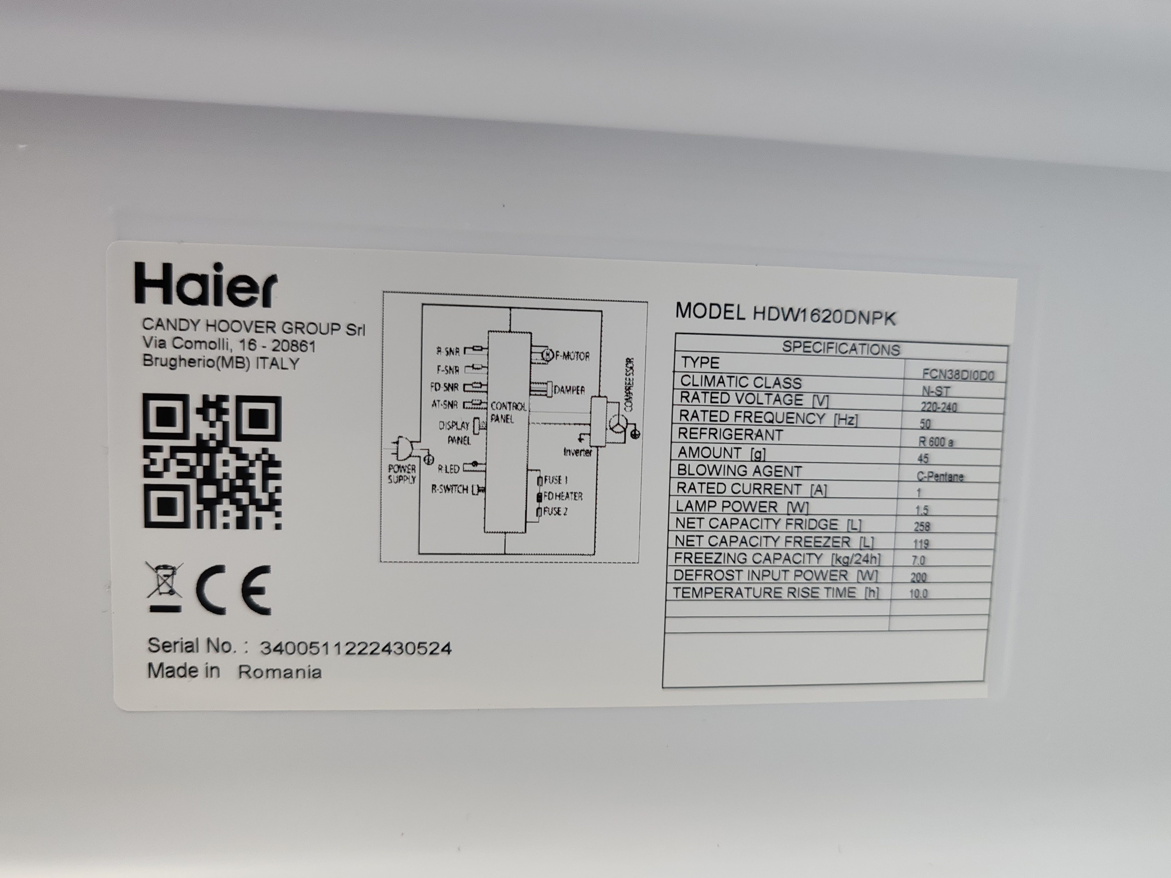 Frižider Haier HDW1620DNPK , 200 cm, No Frost