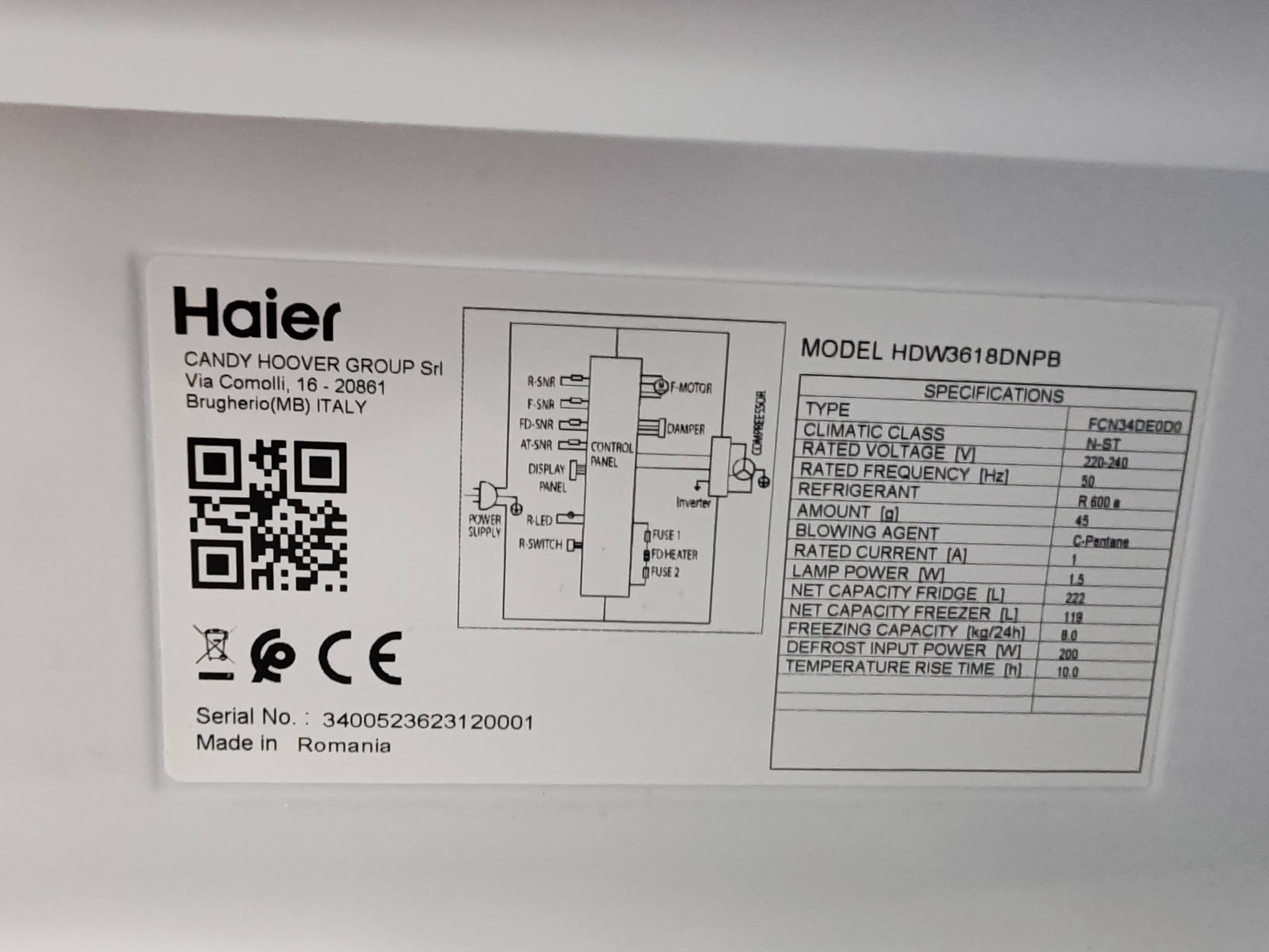 Frižider Haier HDW3618DNPB , 185 cm