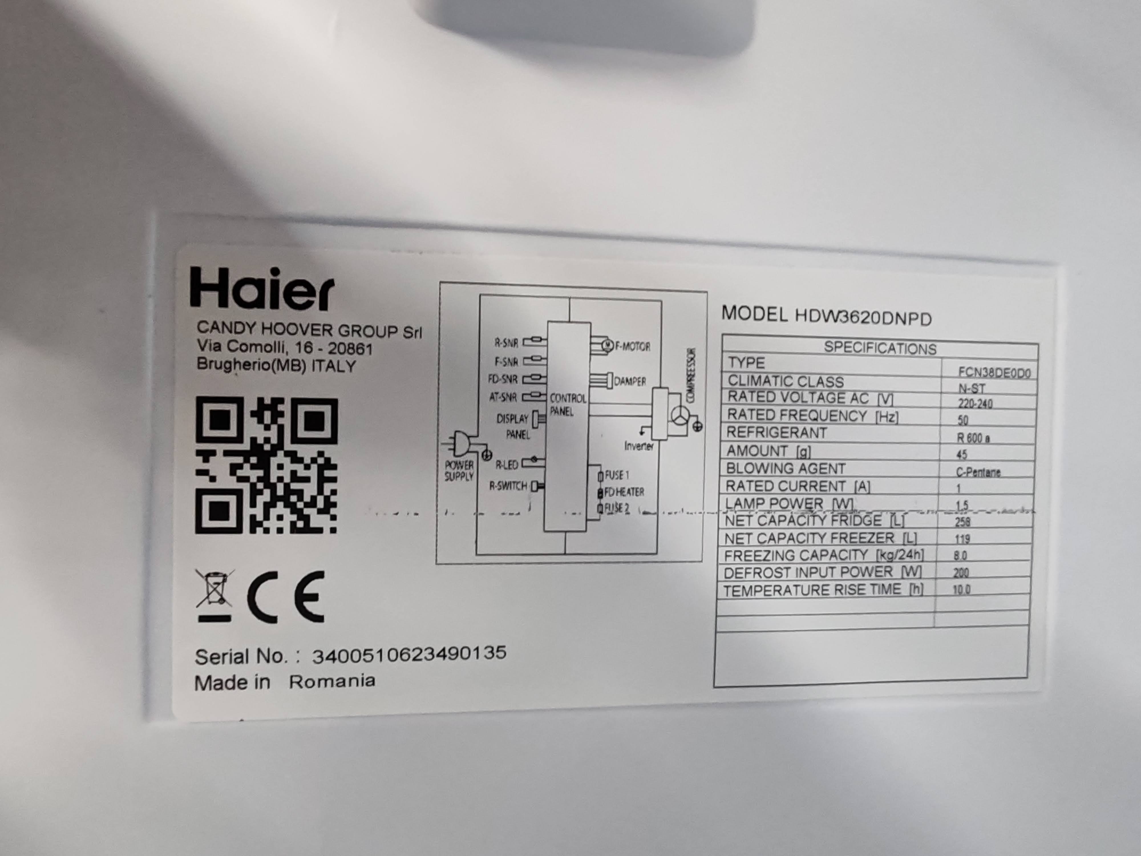 Frižider Haier HDW3620DNPD , 200 cm, No Frost