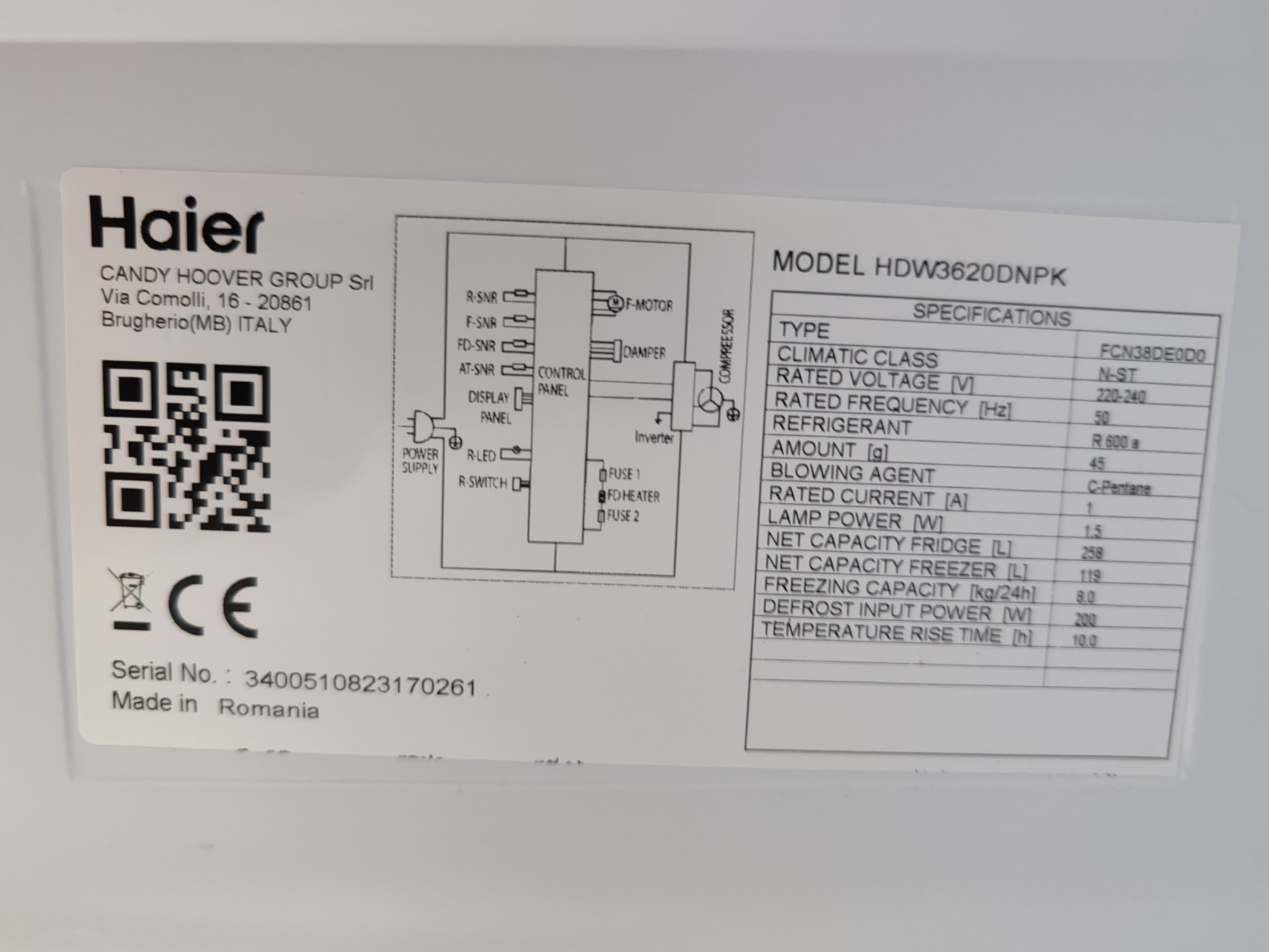 Frižider Haier HDW3620DNPK , 200 cm, No Frost