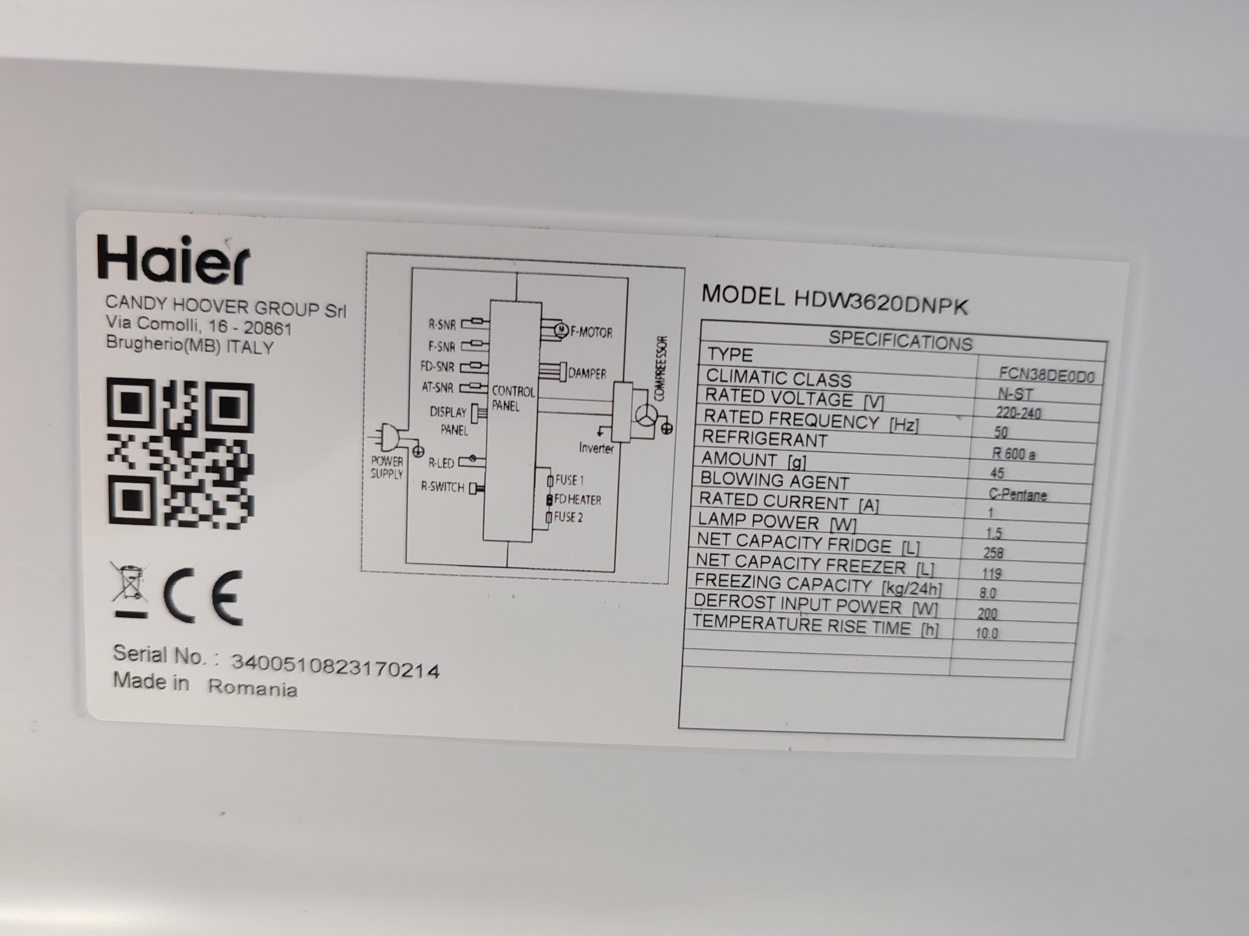 Frižider Haier HDW3620DNPK , 200 cm, No Frost