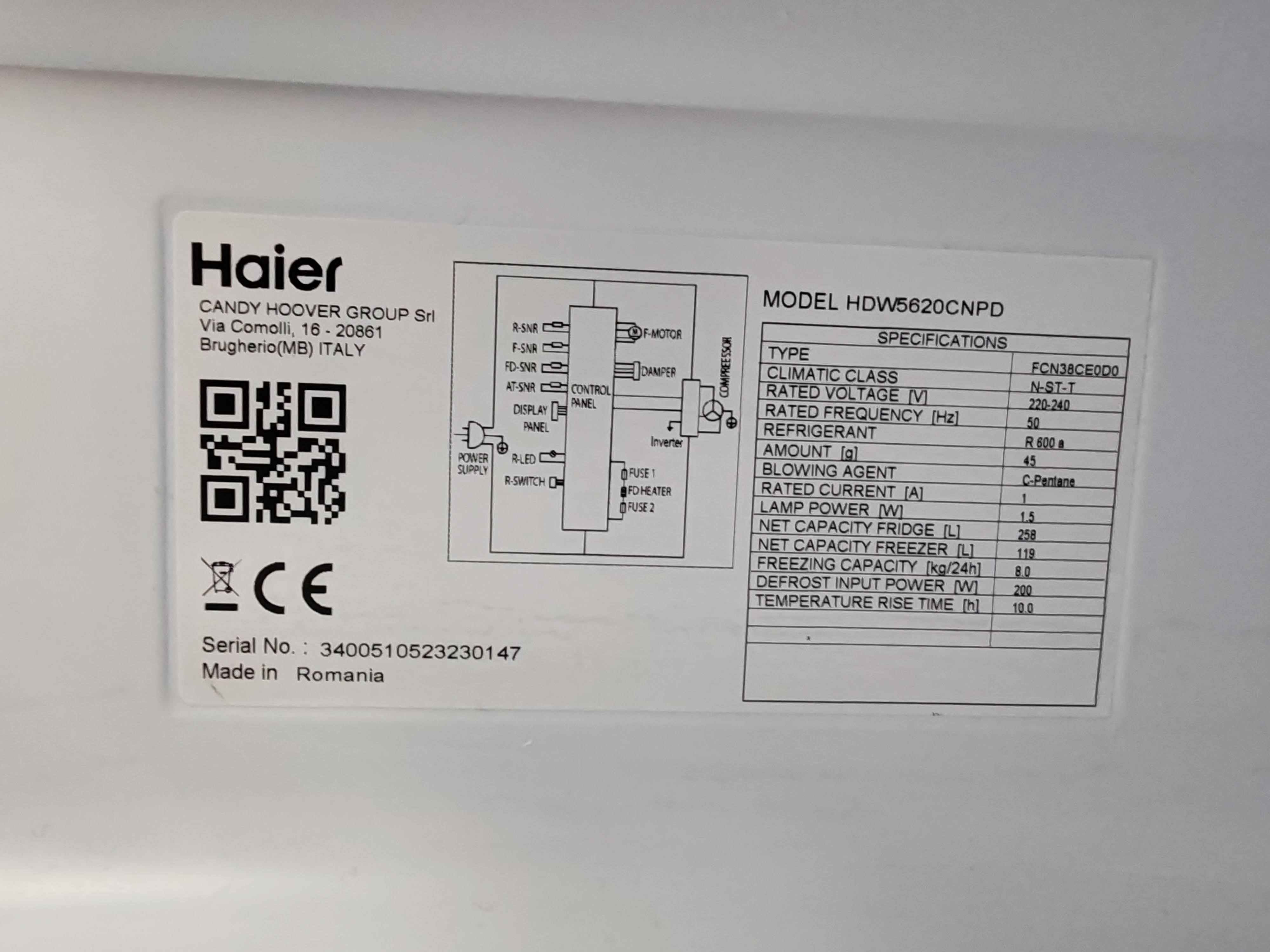 Frižider Haier HDW5620CNPD , 200 cm, No Frost