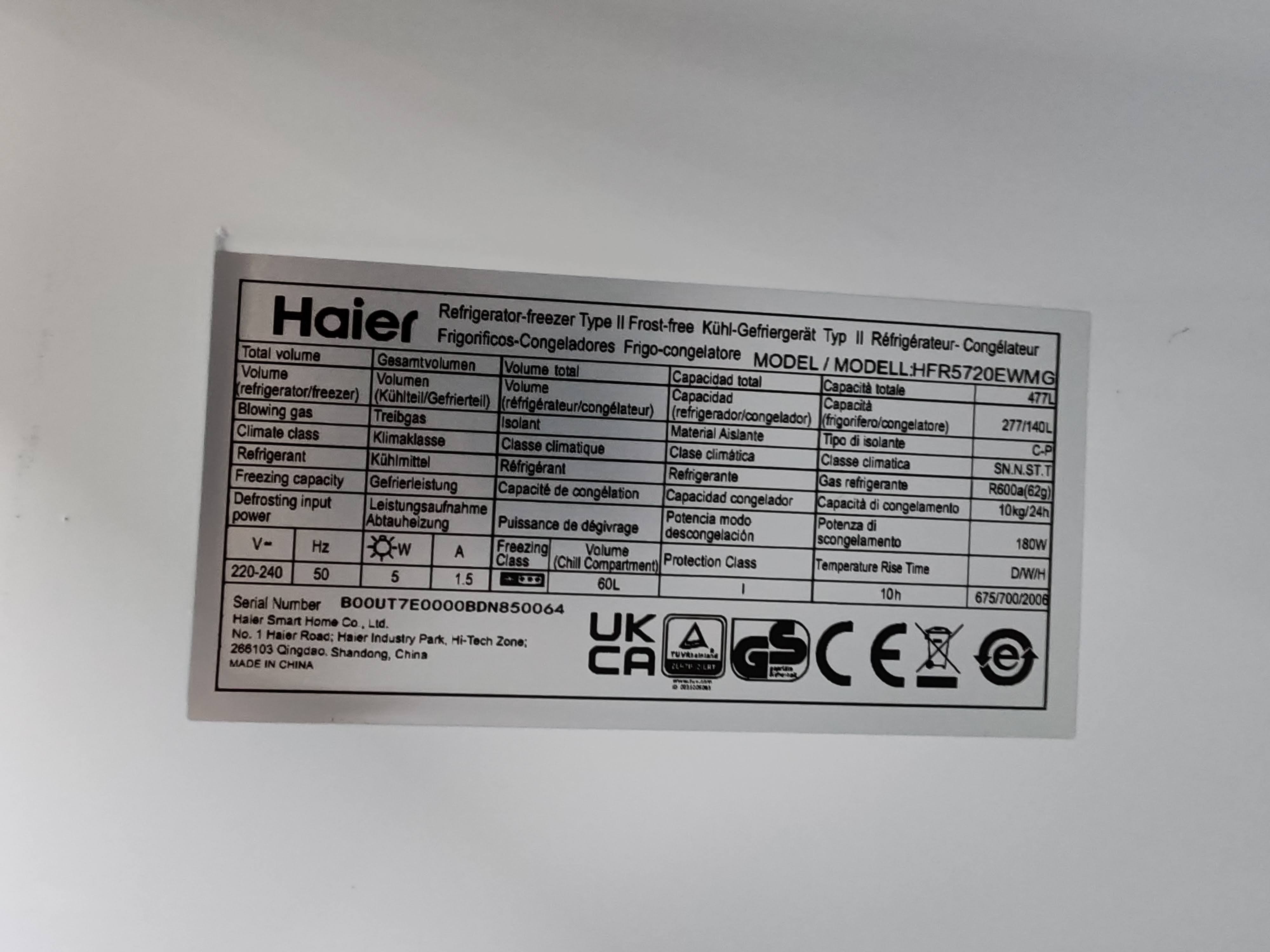 Frižider Haier HFR5720EWMG , 200 cm