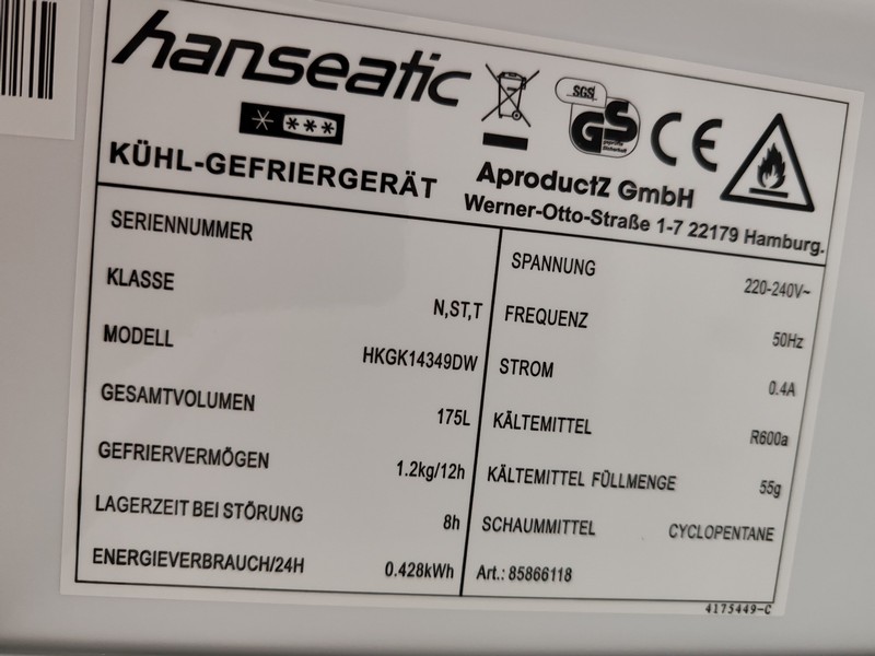 Frižider Hanseatic HKGK14349DW , 143cm