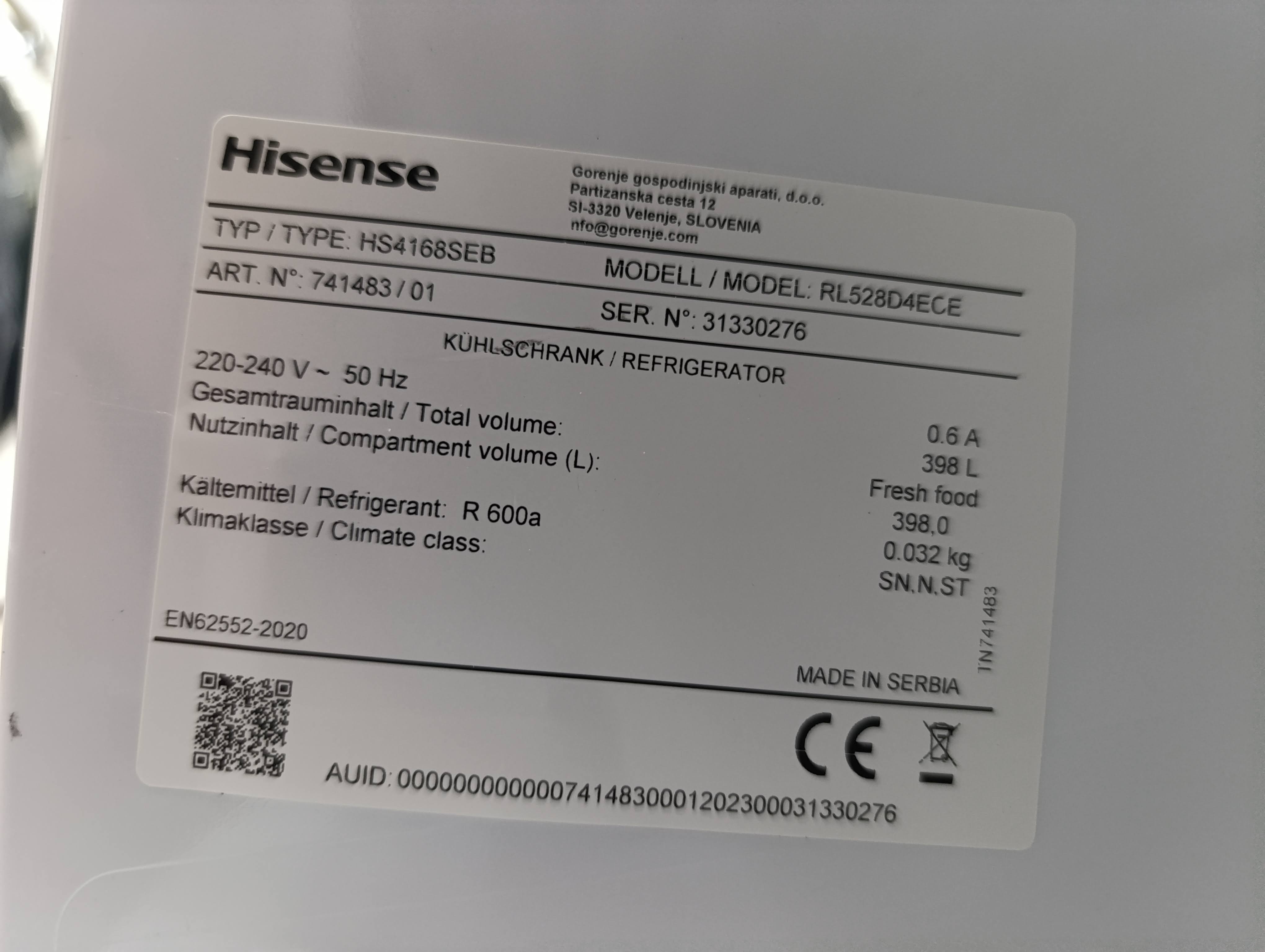 Frižider Hisense RL528D4ECE , 398l