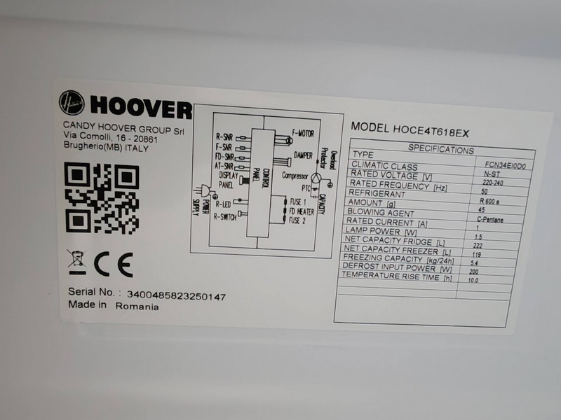 Frižider Hoover HOCE4T618EX , 185 cm.