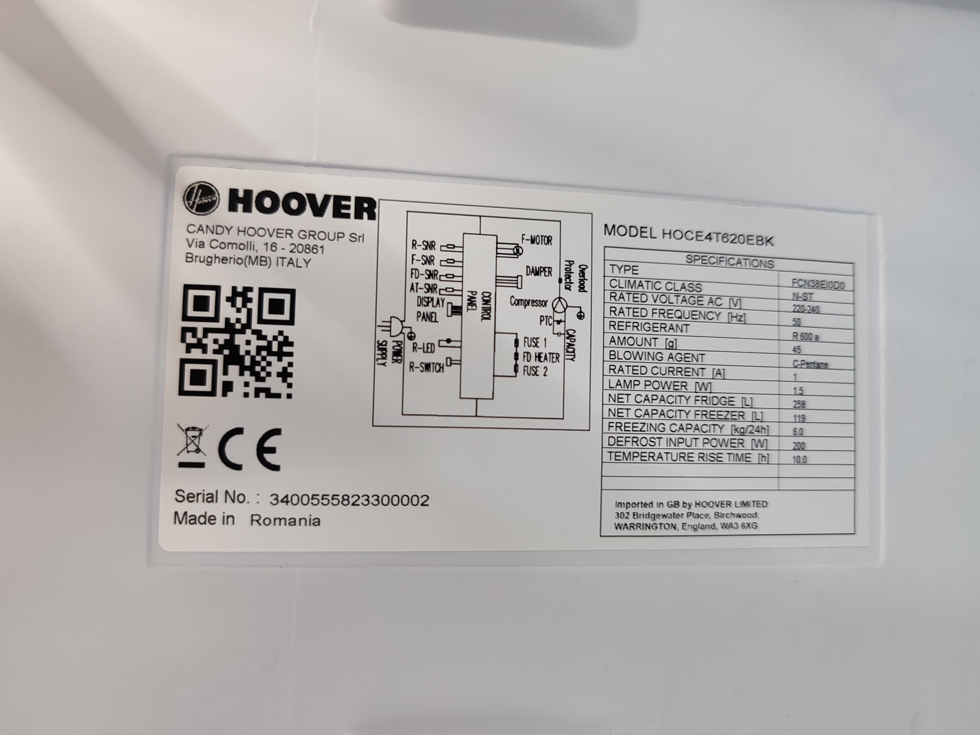 Frižider Hoover HOCE4T620EBK , 200 cm