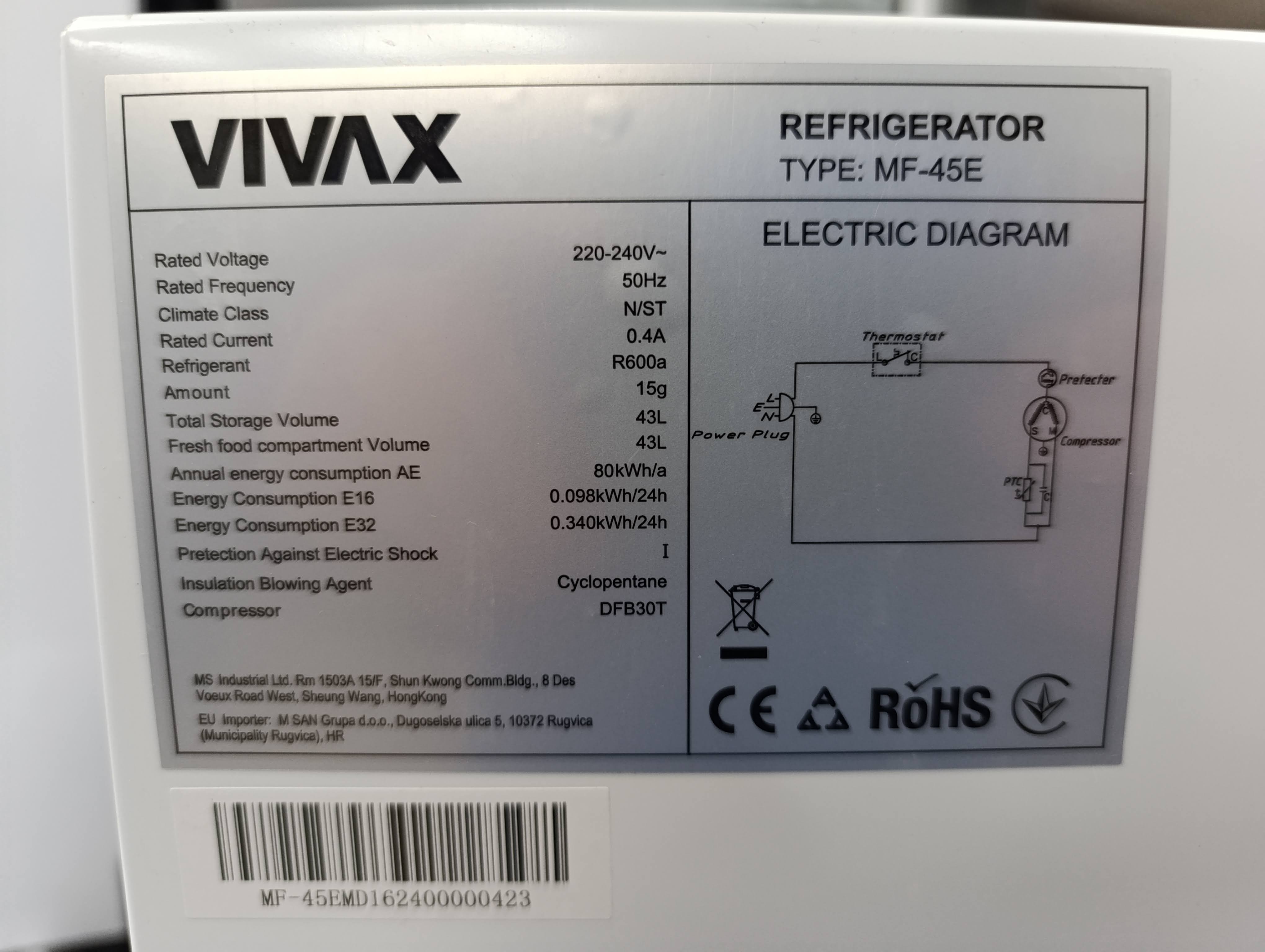 Frižider Mini Bar Vivax MF-45E