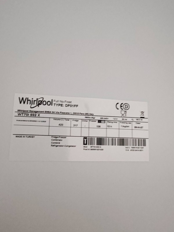 Frizider Whirlpool WT70I 832X , 180 cm