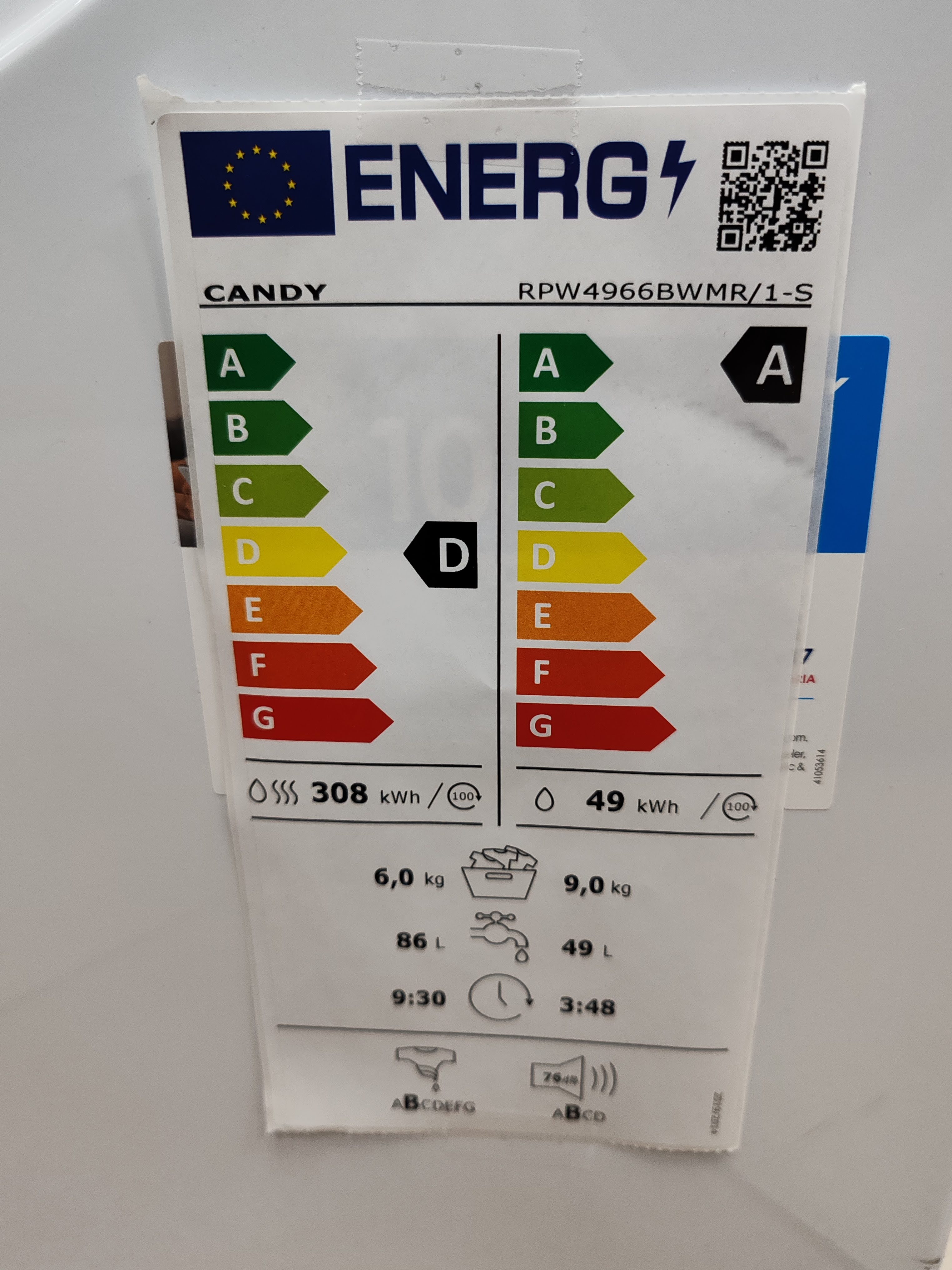 Mašina za pranje i sušenje Candy RPW4966BWMR/1-S, 9+6 kg.