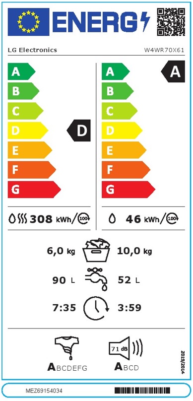 Mašina za pranje i sušenje LG W4WR70X61 , 10+6 kg.