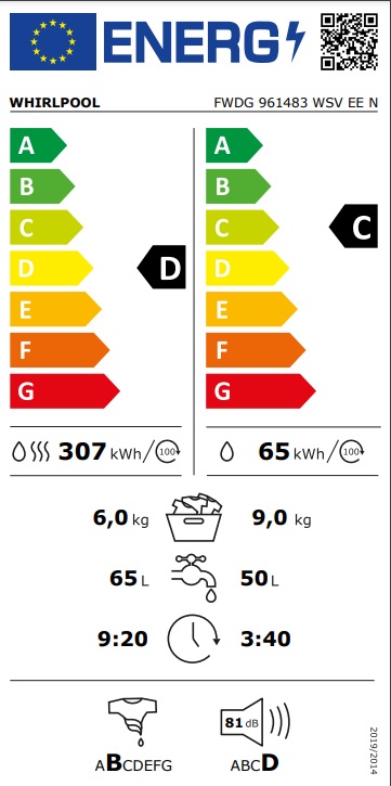 Mašina za pranje i sušenje Whirlpool FWDG 961483 WSV EE N, 9+6 kg