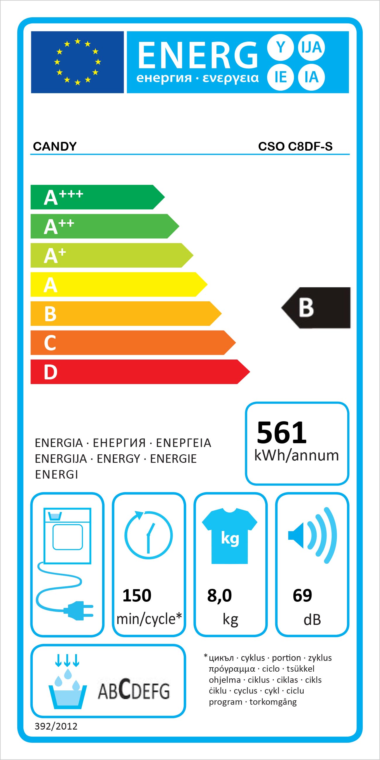 Mašina za sušenje veša Candy CSO C8DF-S, 8kg