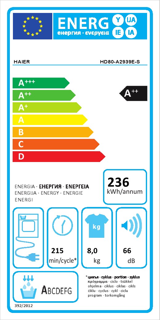 Mašina za sušenje veša Haier HD80 A2939E-S , 8 kg