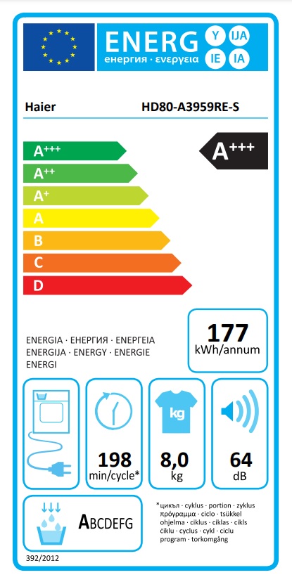 Mašina za sušenje veša Haier HD80-A3959R-S , 8 kg.