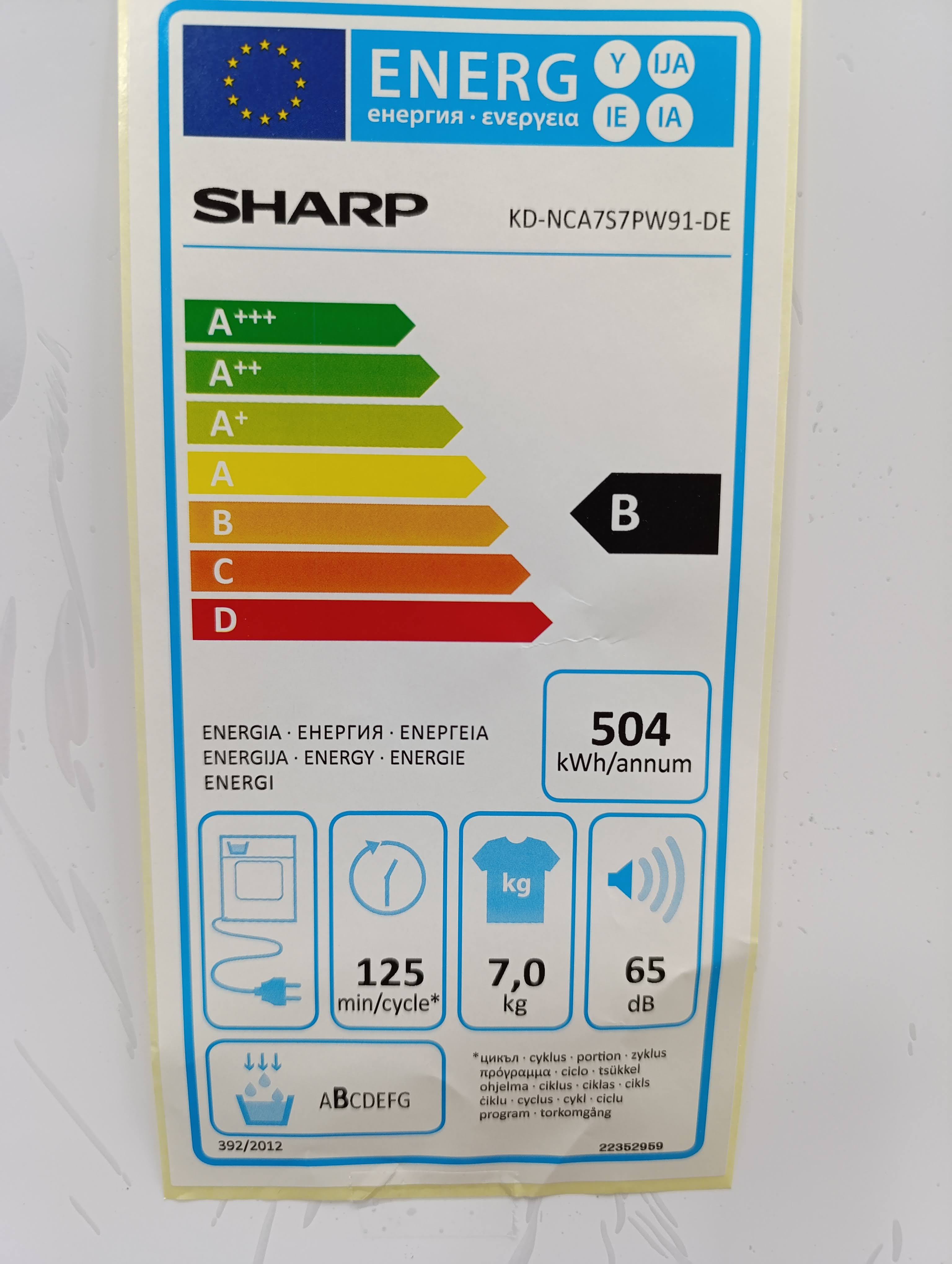 Mašina za sušenje veša Sharp KD-NCA7S7PW91-DE , 7 kg.