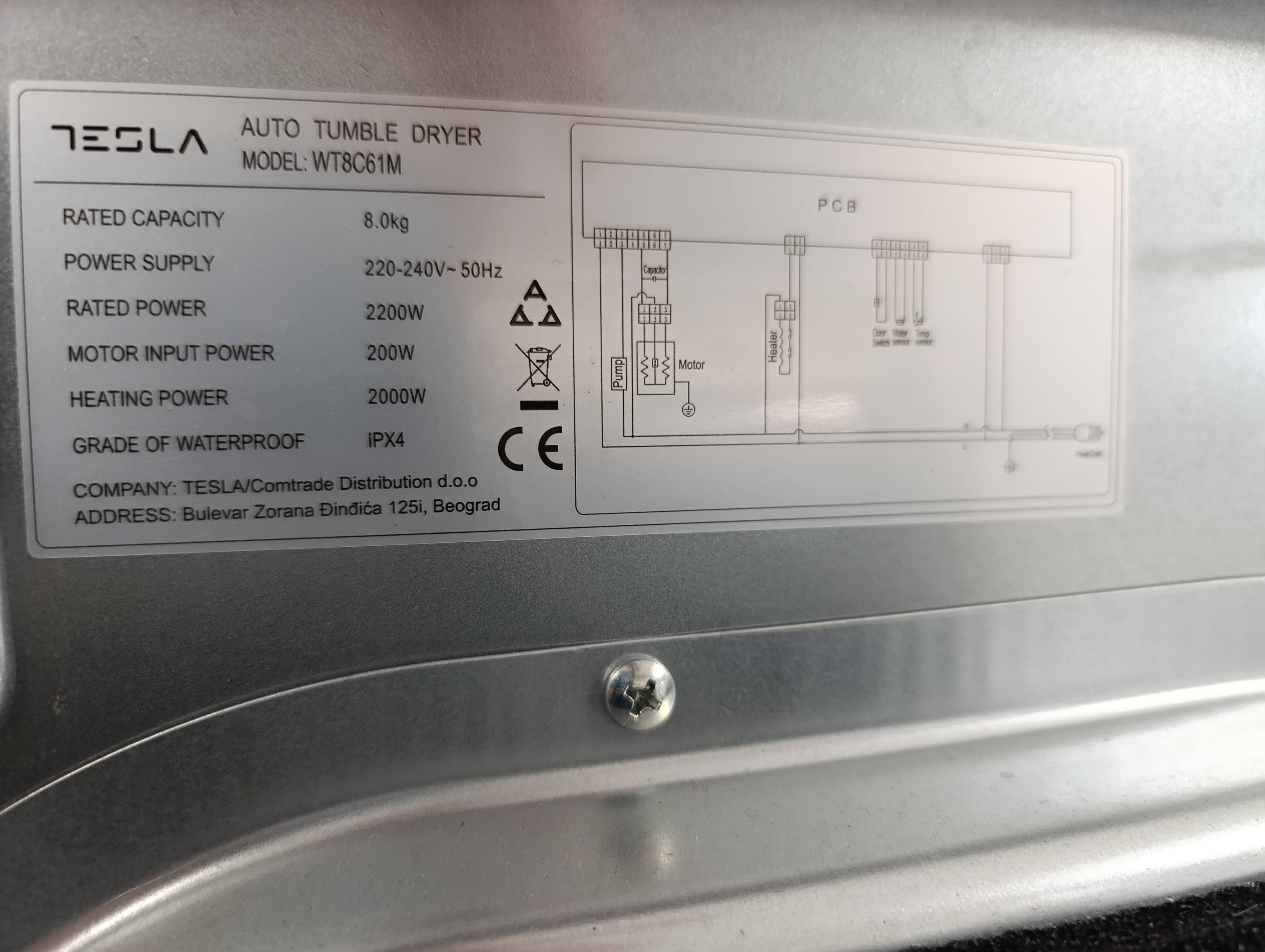 Mašina za sušenje veša Tesla WT8C61M, 8kg