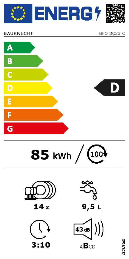 Sudo mašina Bauknecht BFO 3C33 C, 14kompleta