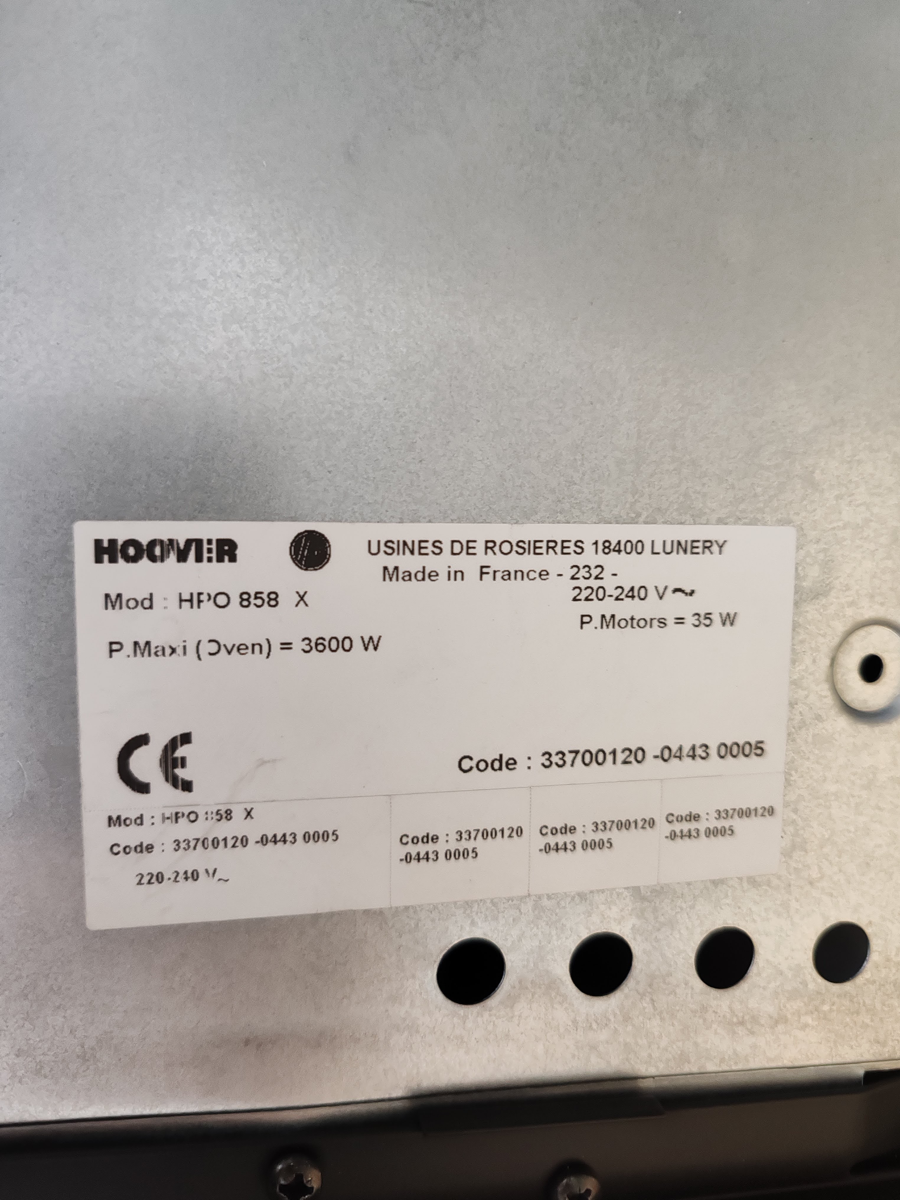 Ugradna Rerna Hoover HPO 858 X , 54L