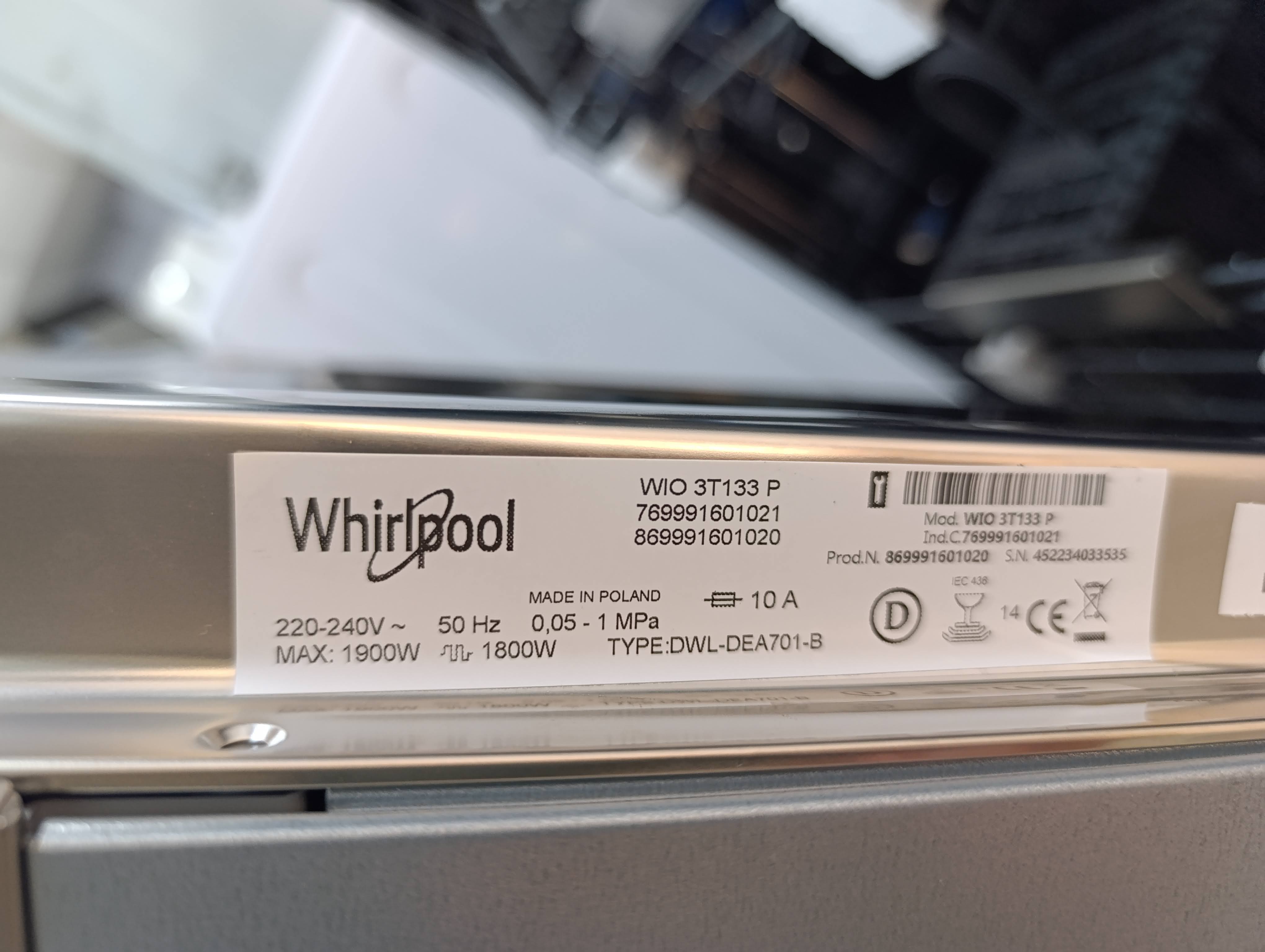 Ugradna Sudo mašina Whirlpool WIO 3T133P, 14kompleta