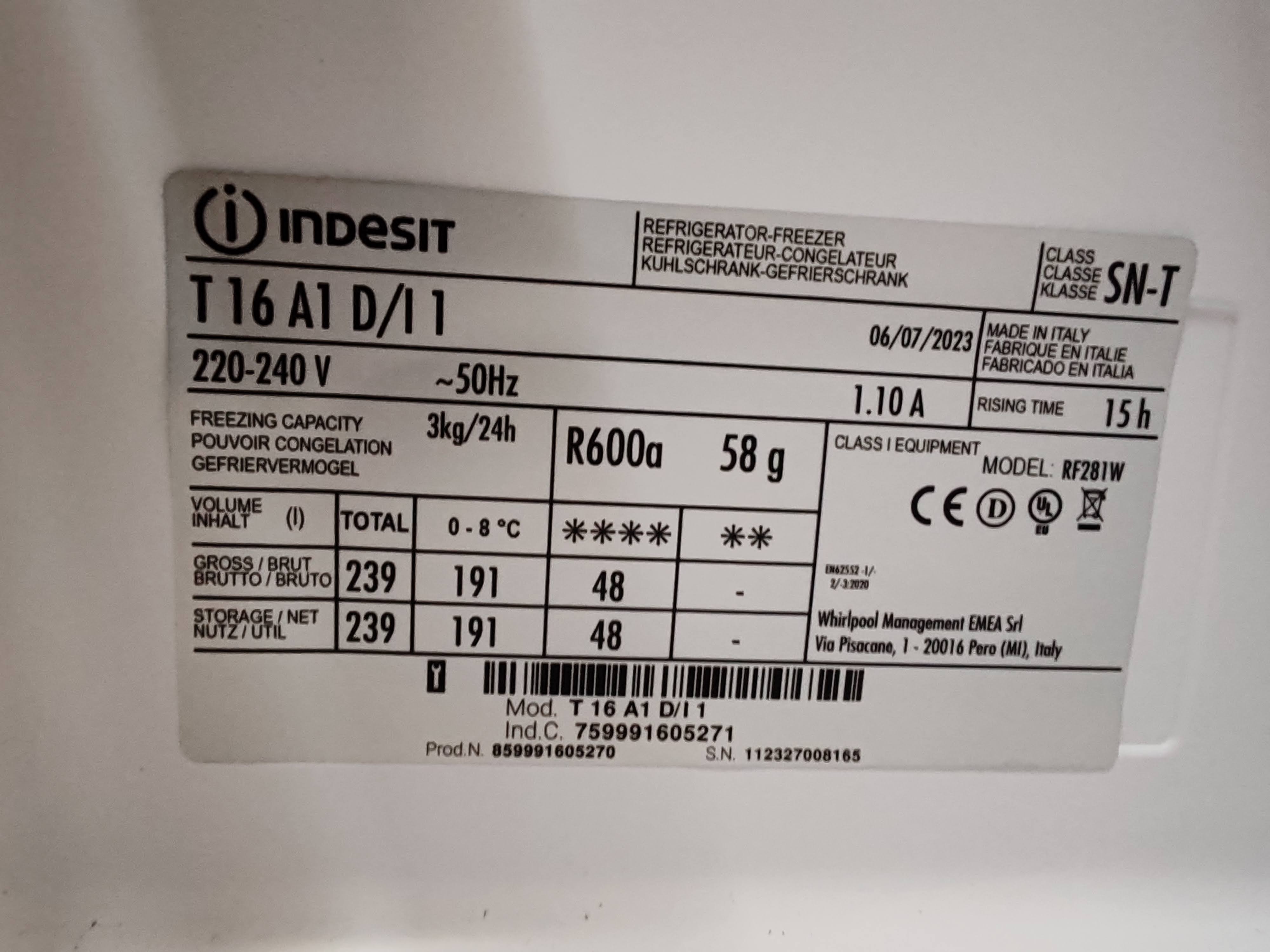 Ugradni Frižider Indesit T 16 A1 D/I , 158cm