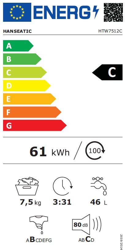 Veš mašina Hanseatic HTW7512C, 7.5 kg