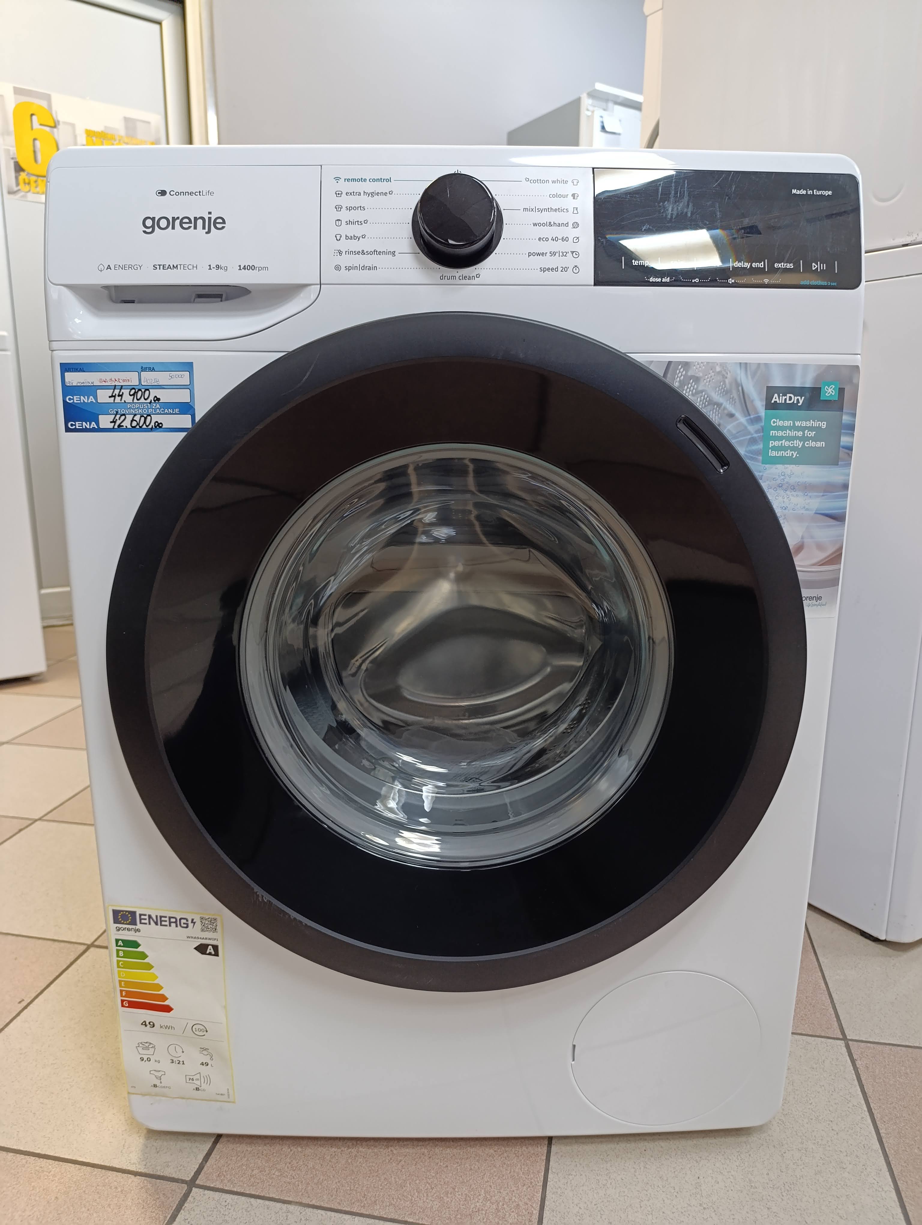 Veš mašina  NOVA Gorenje WNA94ARWIFI , 9 kg.