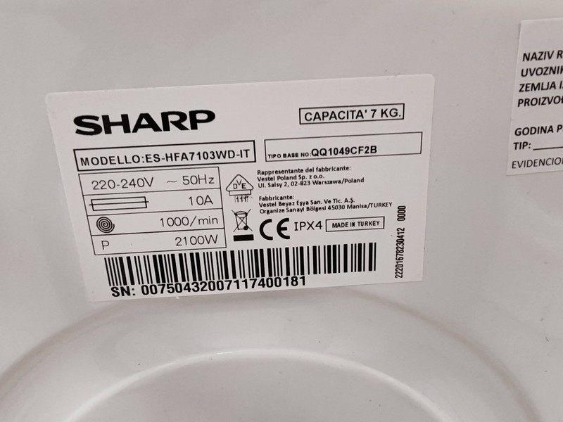 Veš mašina Sharp ES-HFA7103WD-IT, 7kg