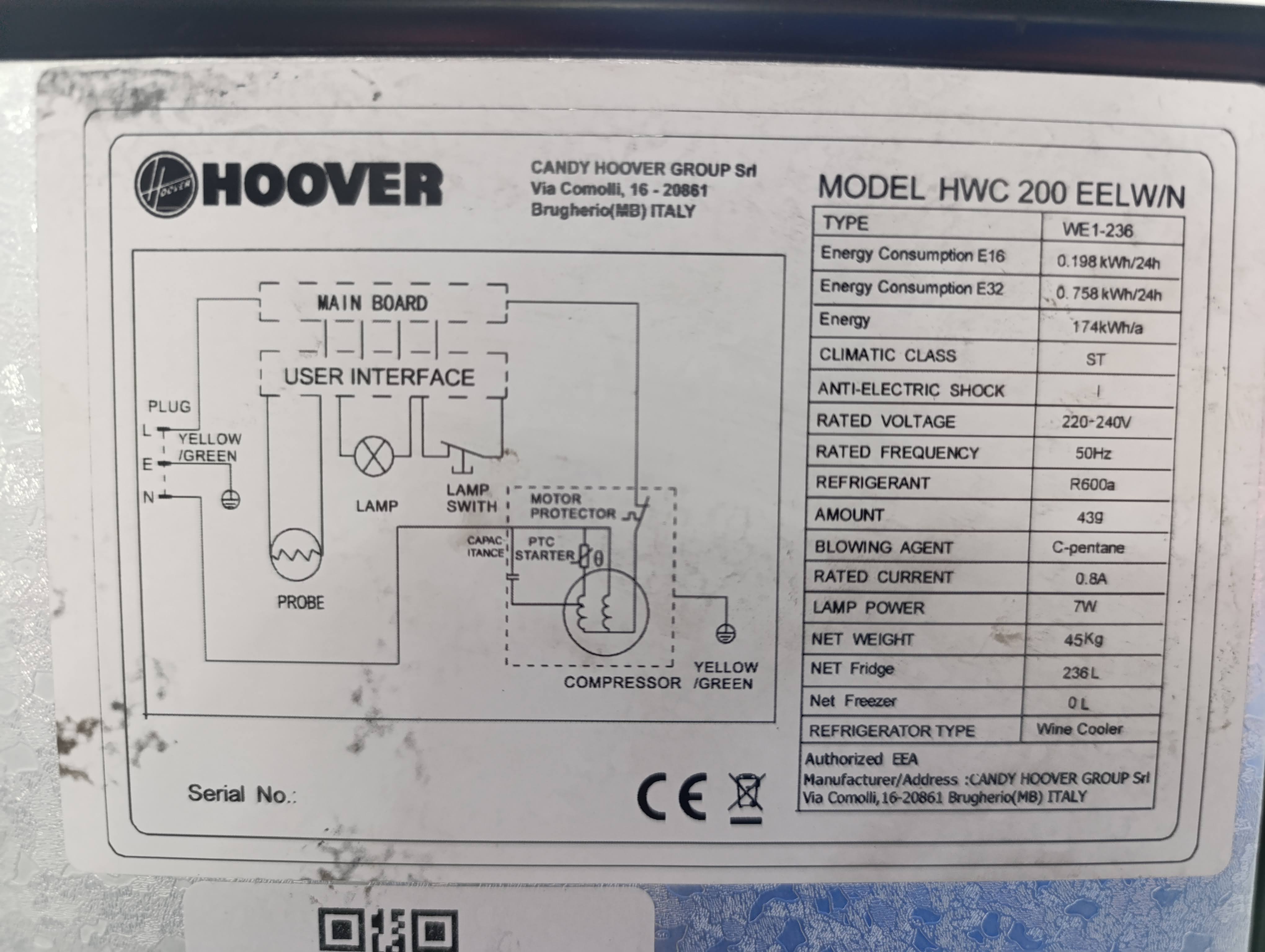 Vitrina za vino Hoover HWC 200 EELW/N, 81 boca