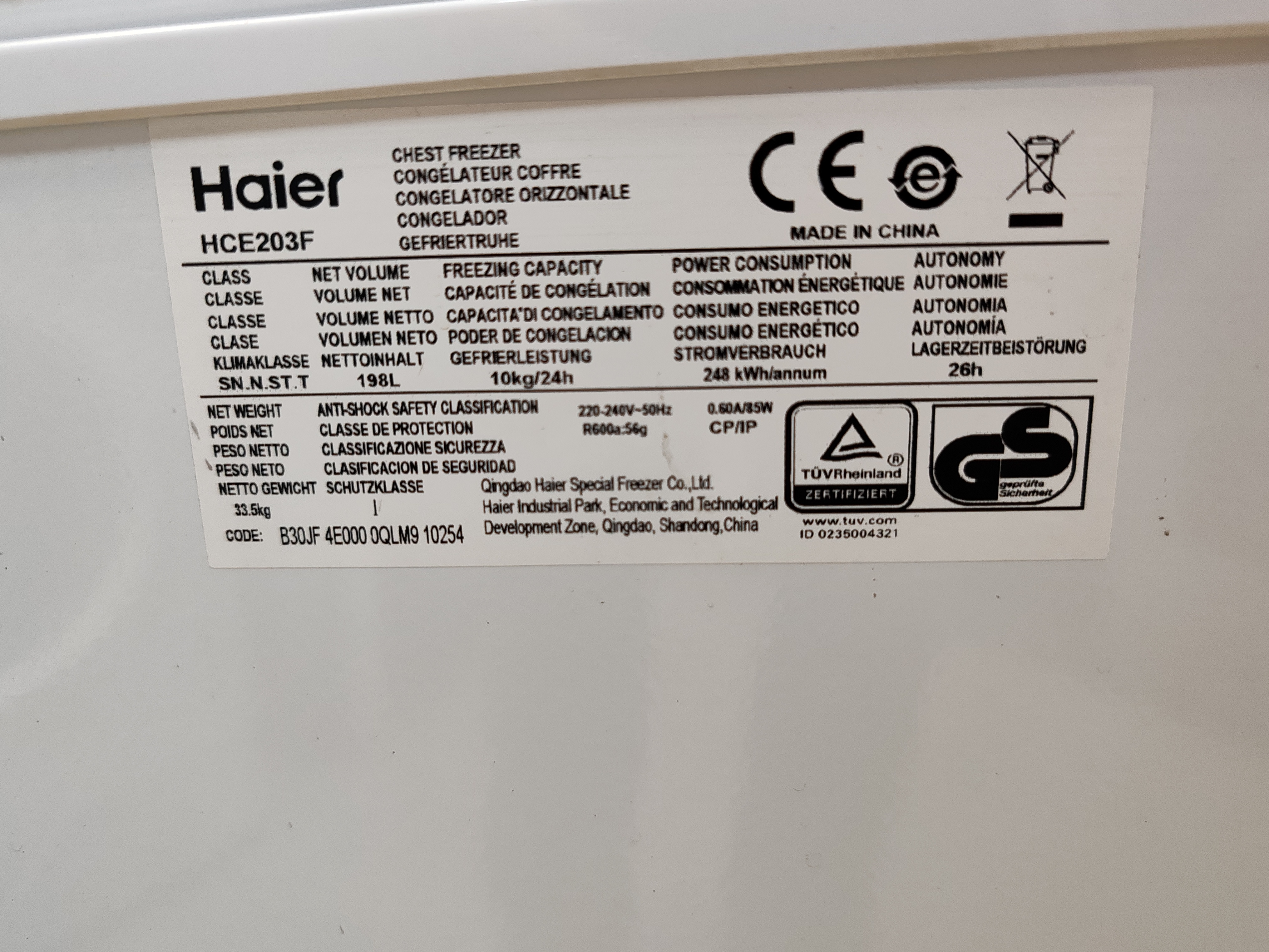 Zamrzivač Haier HCE203F. 198 litara