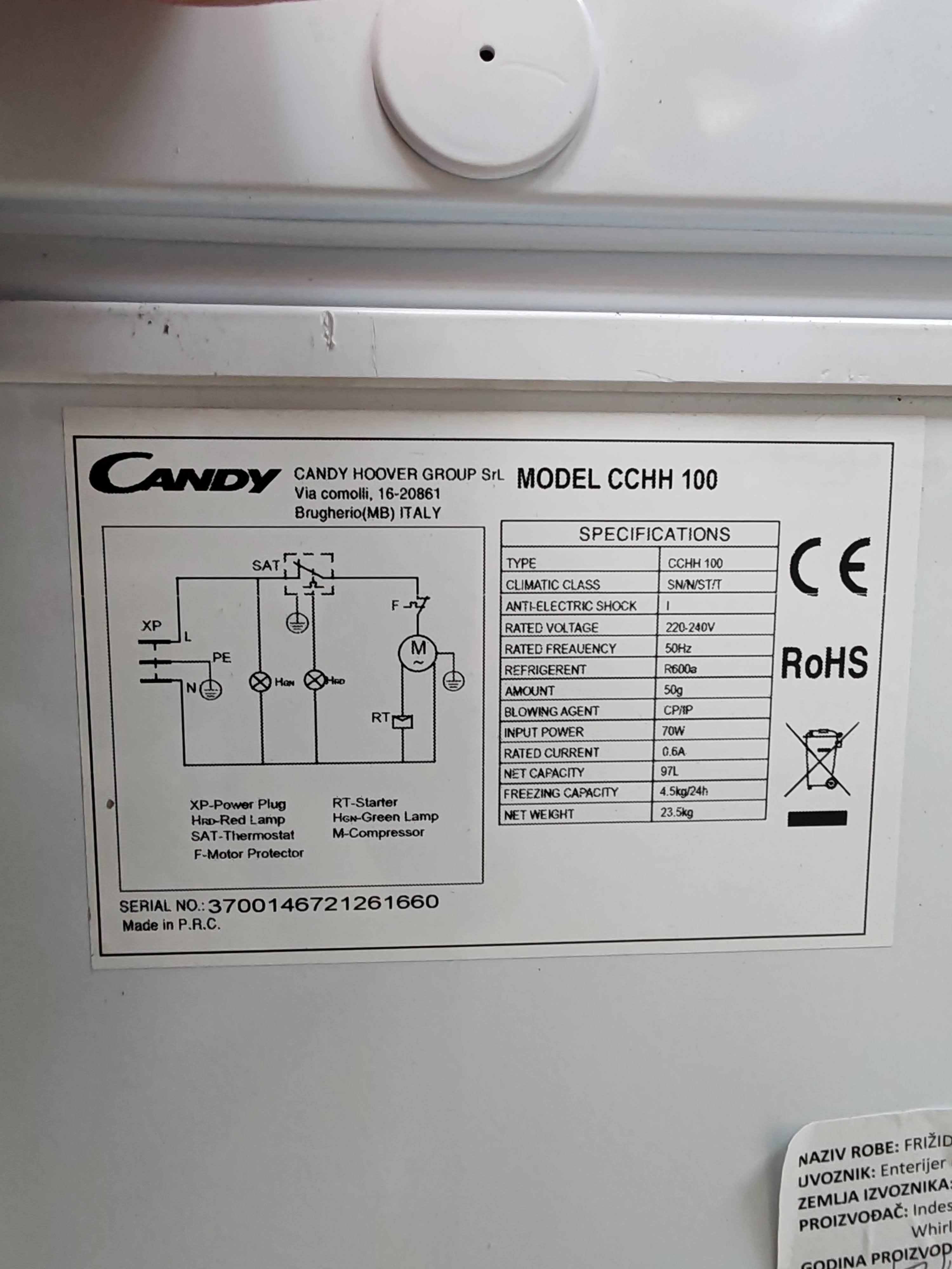 Zamrzivač sandučar Candy CCHH 100